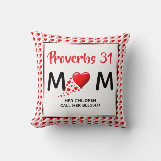 PROVERBS 31 MOM Red Hearts Christian Mother's Day Cushion (Front)
