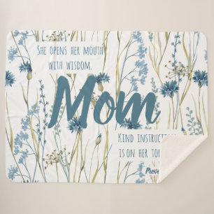 Proverbs 31 Mum Blue & Gold Flowers Sherpa Blanket