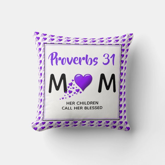 PROVERBS 31 MUM Purple Hearts Mother's Day Cushion (Front)