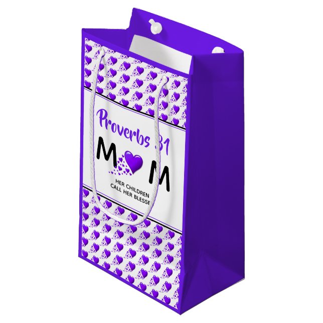 PROVERBS 31 Purple Hearts Mother's Day Thank You Small Gift Bag (Front Angled)