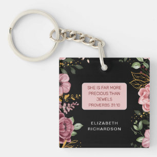 Proverbs 31 scripture pink and black  key ring