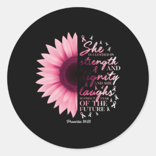 Proverbs 31 Verse Christian Breast Cancer Awarenes Classic Round Sticker