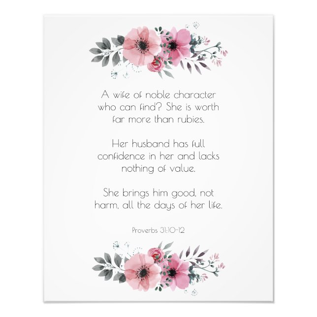 Proverbs 31 Woman Bible Verse with Flowers Photo Print (Front)