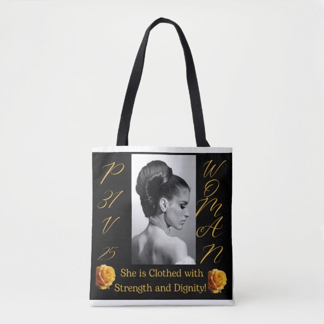 Proverbs 31 Woman Black & Yellow Tote Bag (Front)