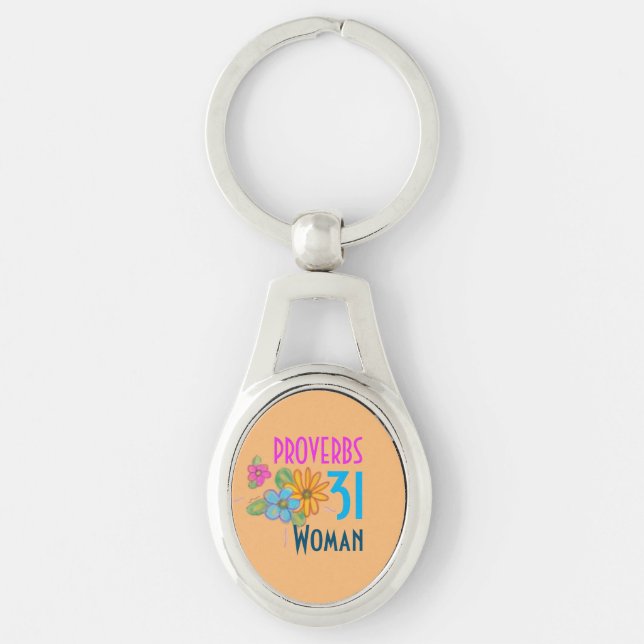 PROVERBS 31 Woman Christian Bible Scripture Floral Key Ring (Front)