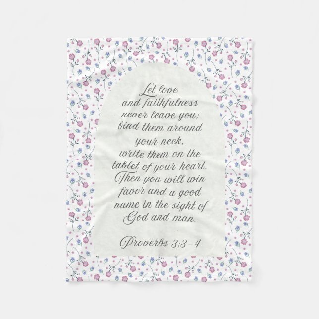 Proverbs 3:3–4 Floral Scripture  Fleece Blanket (Front)