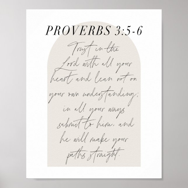 Proverbs 3:5-6 Boho Beige Arch Poster (Front)