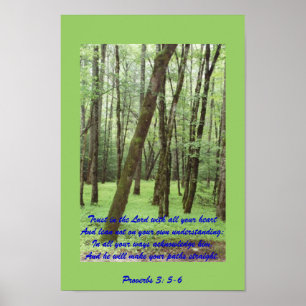 Proverbs 3: 5-6 poster with beautiful green trees