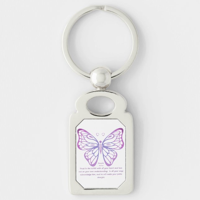 Proverbs 3:5,6 Scripture Inspiration Butterfly Key Ring (Front)