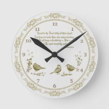 Proverbs 3:5-6 Wall Clock with Birds, Flowers Grey
