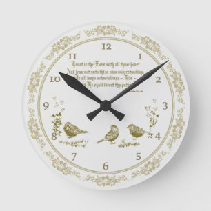 Proverbs 3:5-6 Wall Clock with Birds, Flowers Grey