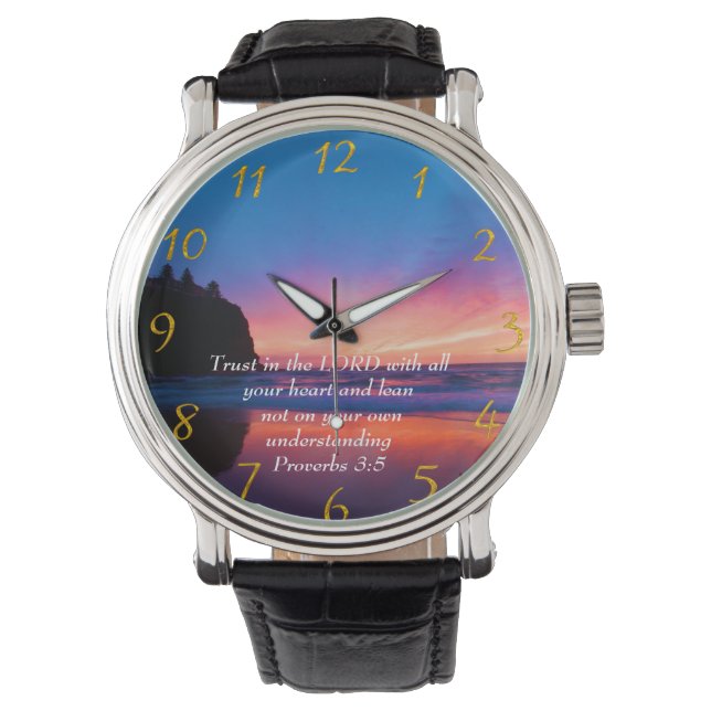 Proverbs 3:5 beautiful Ocean and the Sky  Large Cl Watch (Front)