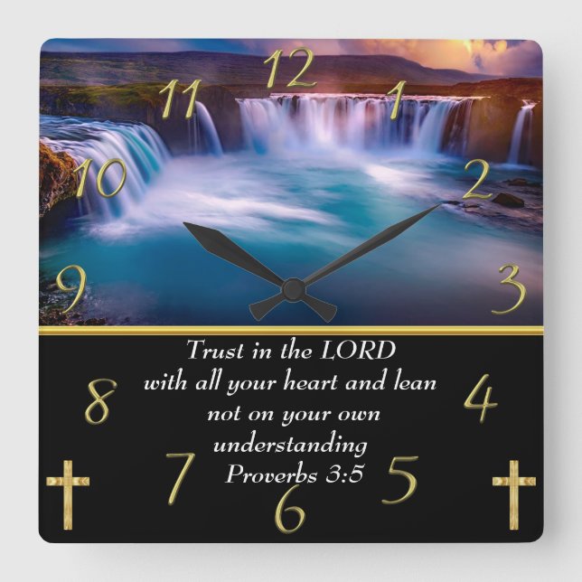 Proverbs 3:5 Christian Faith a waterfall   Square Wall Clock (Front)