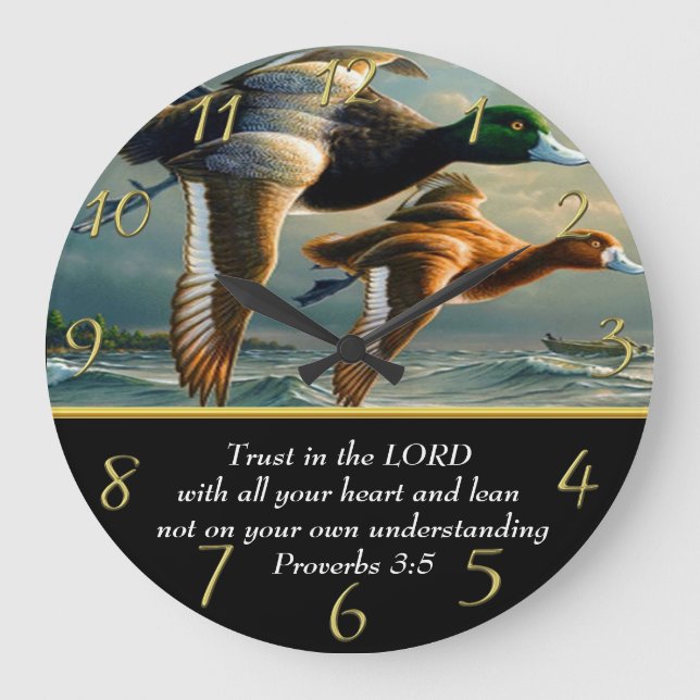 Proverbs 3:5 Christian Faith cross with ducks  Large Clock (Front)
