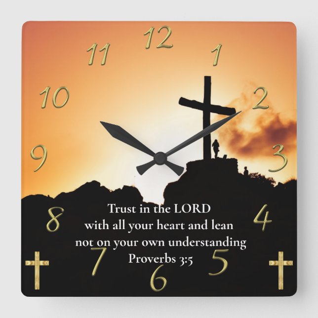 Proverbs 3:5 cross on a mountain   square wall clock (Front)