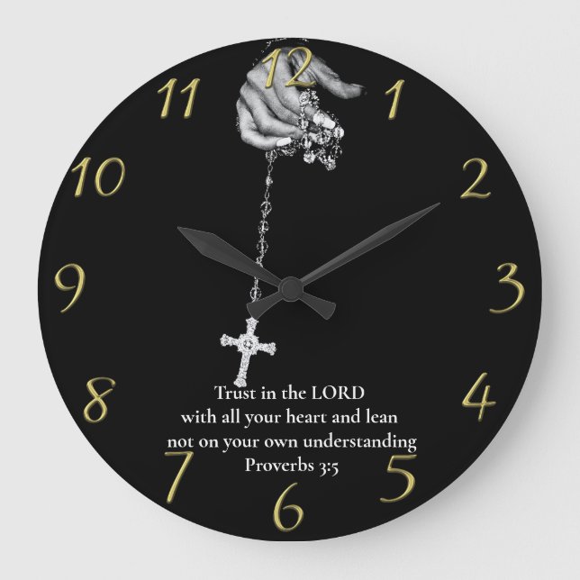 Proverbs 3:5 hand holding cross  large clock (Front)