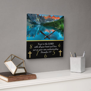 Proverbs 3:5 moutain lake  square wall clock