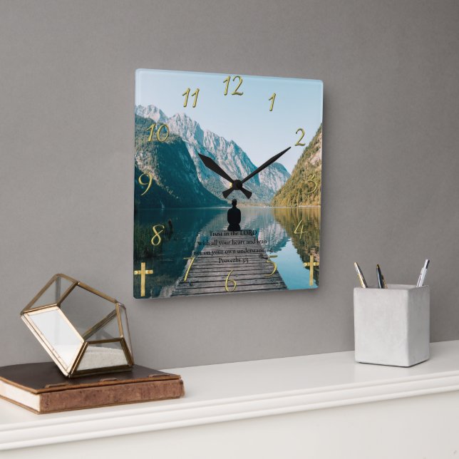 Proverbs 3:5 sitting on the dock  square wall clock (Office)