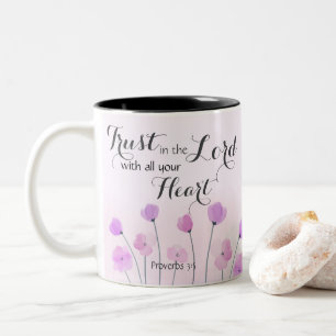 Proverbs 3:5 Trust in the Lord Purple Floral Faith Two-Tone Coffee Mug