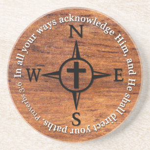Proverbs 3:6 Direct Your Paths Bible Verse Compass Coaster