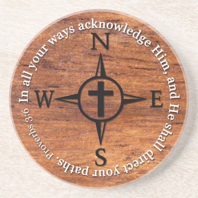 Proverbs 3:6 Direct Your Paths Bible Verse Compass Coaster (Front)