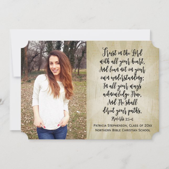 Proverbs 3 Christian Bible Verse Photo Graduation Invitation (Front)