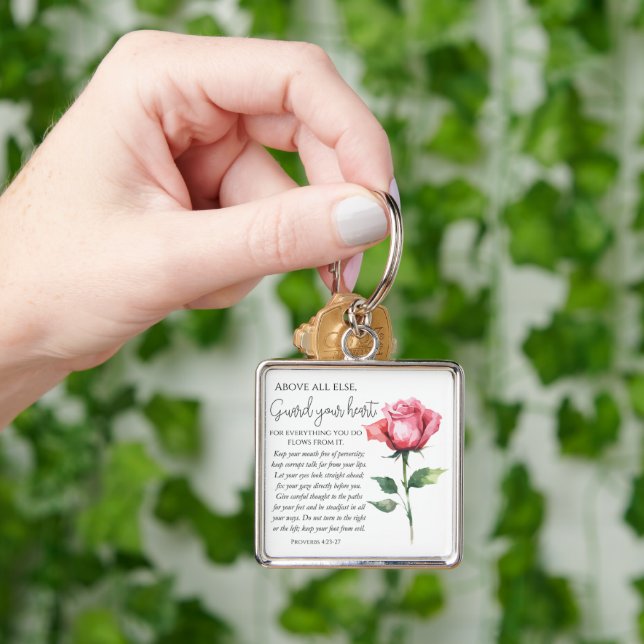 Proverbs 4:23-27 Guard your heart Scripture Flower Key Ring (Hand)
