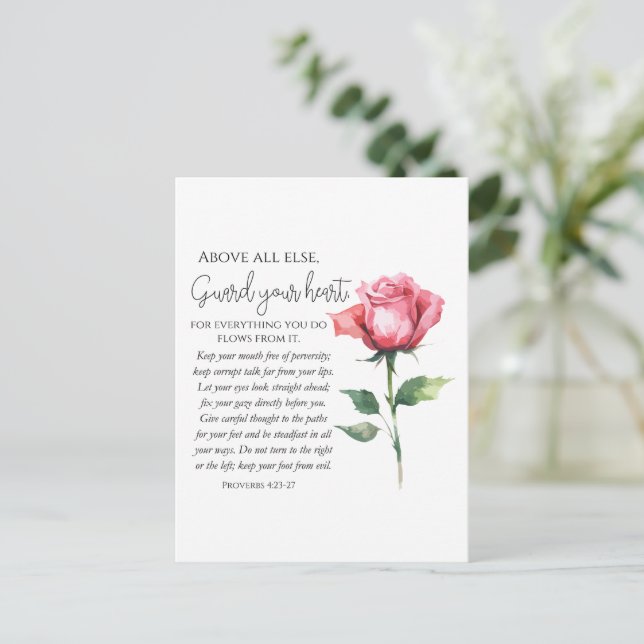 Proverbs 4:23-27 Guard your heart Scripture Flower Postcard (Standing Front)