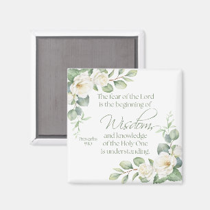 Proverbs 9:10 Eucalyptus White Roses Sage Green Magnet