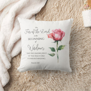 Proverbs 9:10 Fear of the Lord Rose Flower Bible Cushion