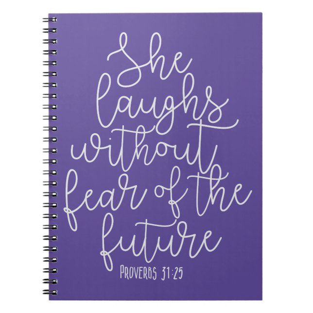 Proverbs, She laughs without fear, Bible Verse Notebook (Front)