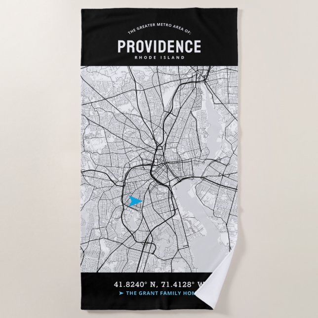 Providence City Map + Your Custom Location Beach Towel (Front)