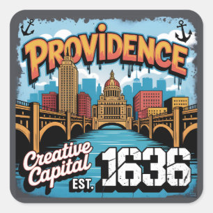 Providence Graffiti Mural  Street Art Design   Square Sticker