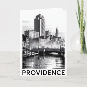 Providence Rhode Island Black White Woodcut Card