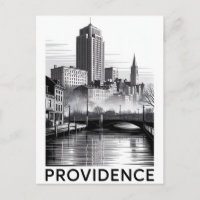 Providence Rhode Island Black White Woodcut