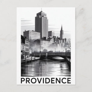 Providence Rhode Island Black White Woodcut Postcard