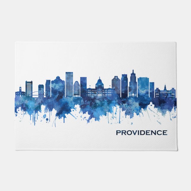 Providence Rhode Island Skyline Blue Doormat (Front)