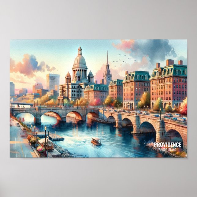 Providence Rhode Island Travel Places watercolor Poster (Front)