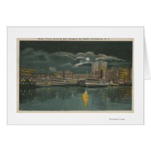 Providence, RI - Night View of City & Waterfront