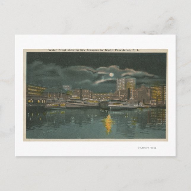 Providence, RI - Night View of City & Waterfront Postcard (Front)