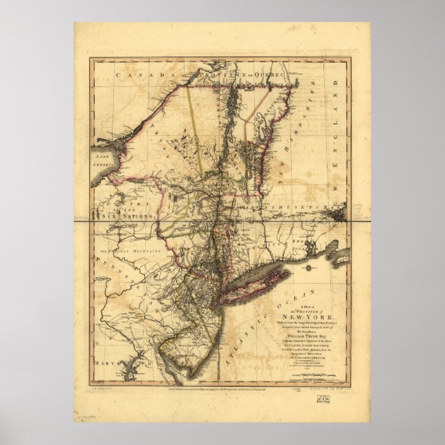 Province of New York & New Jersey Map (1776) Poster (Front)