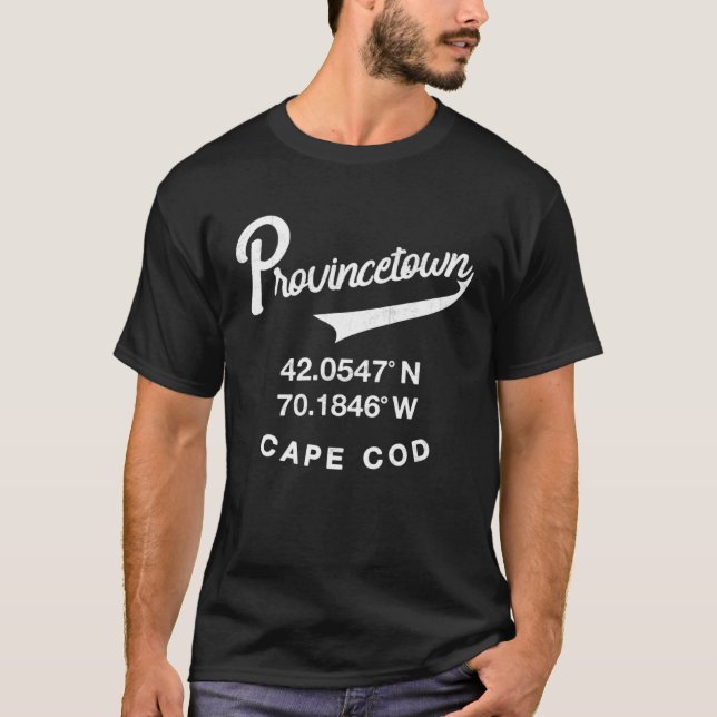 Provincetown Cape Cod Coordinates Retro T-Shirt (Front)