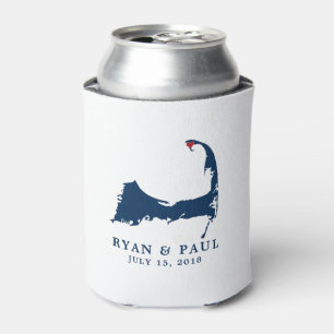 Provincetown Cape Cod Map Blue and Red Heart Can Cooler