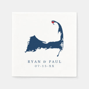 Provincetown Cape Cod Map Blue and Red Heart Napkin
