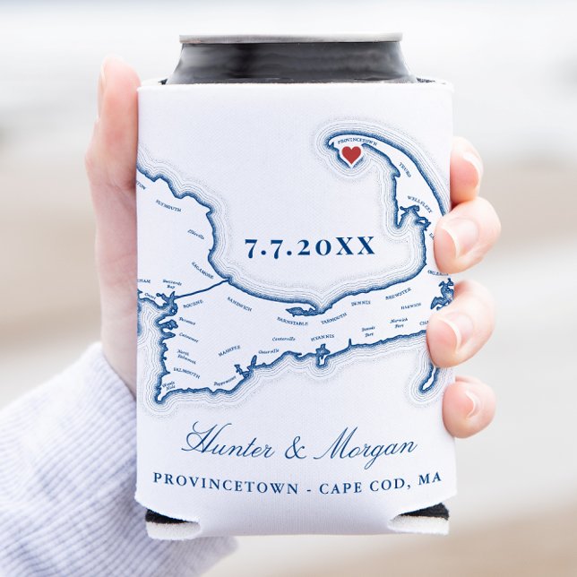 Provincetown Cape Cod Wedding Favour Can Cooler (Provincetown Wedding Favor Can Coozie P-Town Cape Cod Can Cooler from Coastal Map Designs)