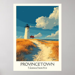 Provincetown MA Vintage Lighthouse Beach Art Poster