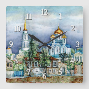 Provincial Small city Zadonsk  aquarelle Square Wall Clock
