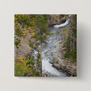 Provo River and aspen trees 14 15 Cm Square Badge