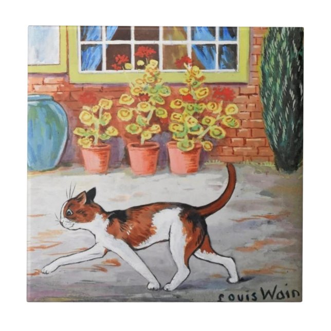Prowling Cat, Louis Wain Ceramic Tile (Front)