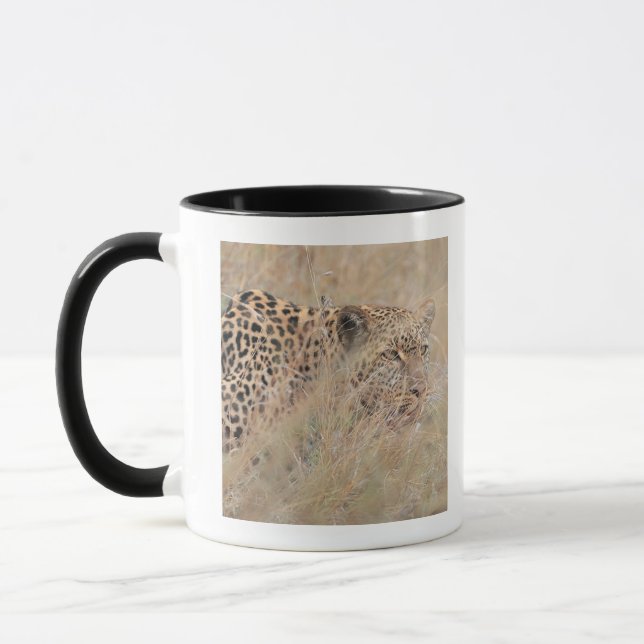 Prowling Leopard Hiding in Grassland Mug (Left)